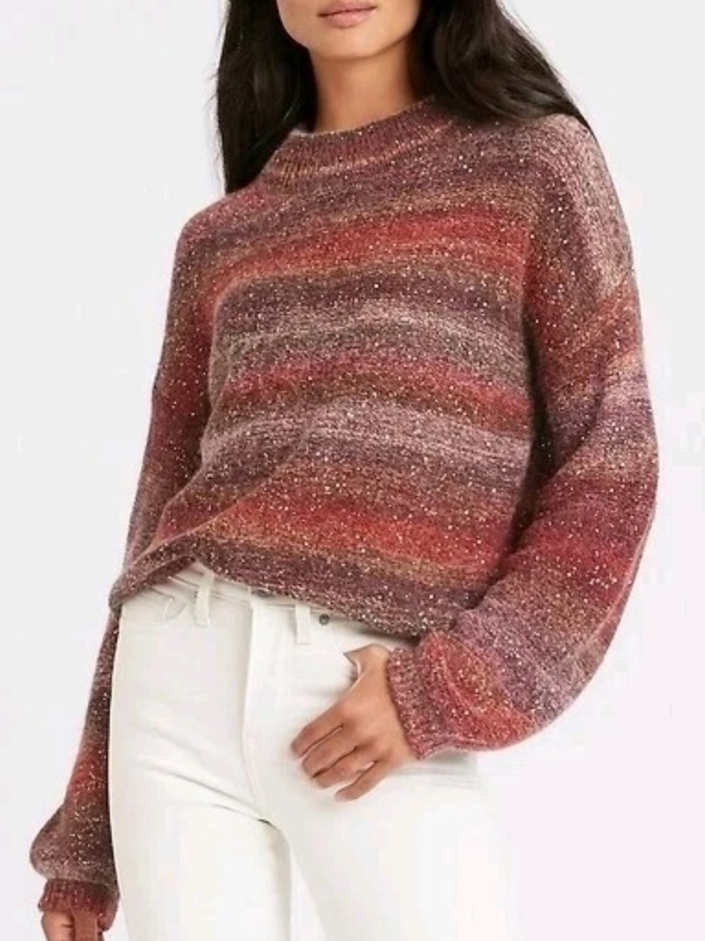Banana Republic Sequin Sweater Small Multicolor Mock Neck Fuzzy Metallic Knit